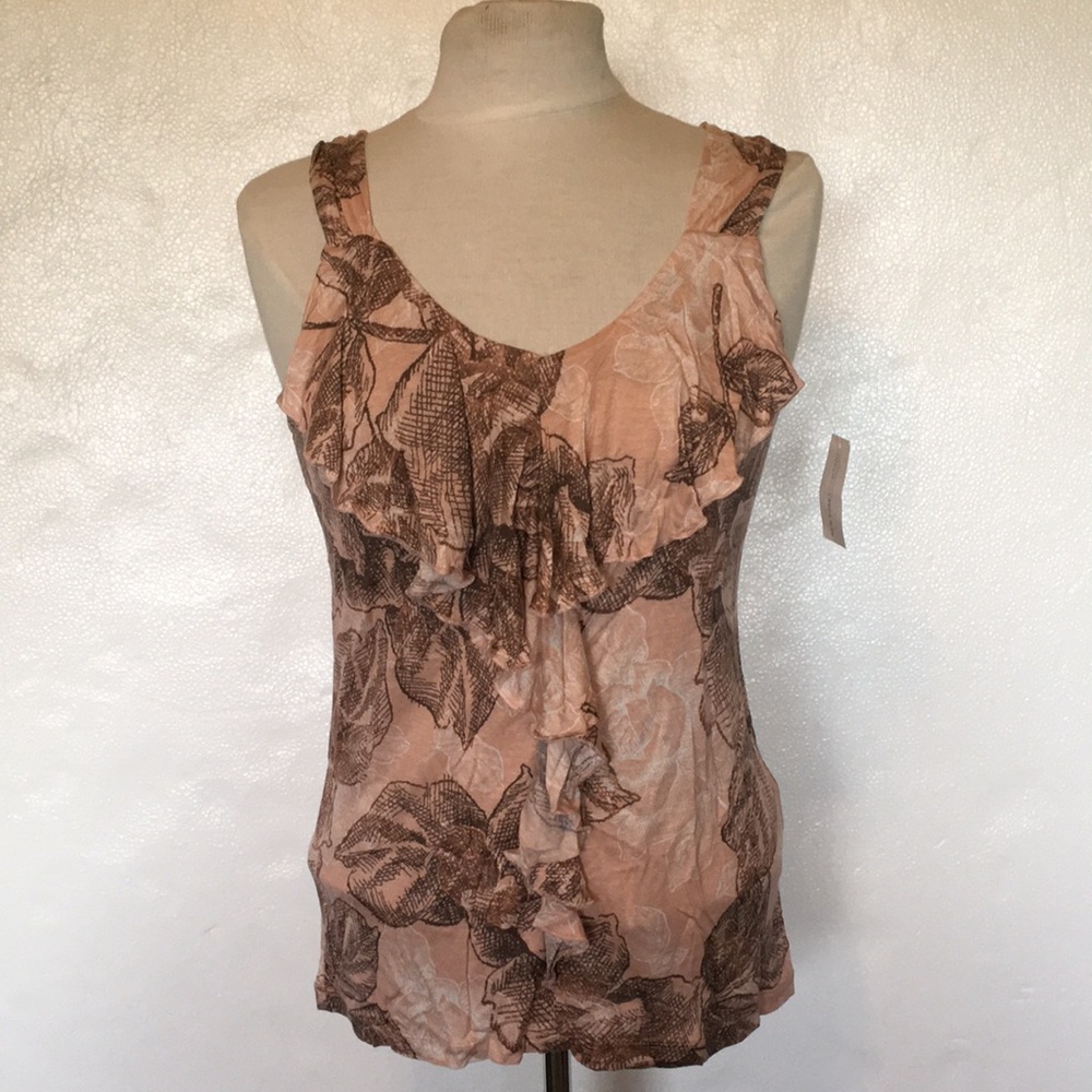 New York & Co Peach Brown Ruffled Shirt Sz Small